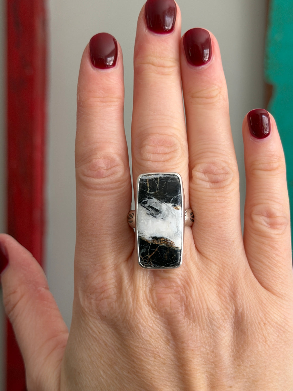 White Buffalo Rectangle Ring size 10 STAMPED BAND