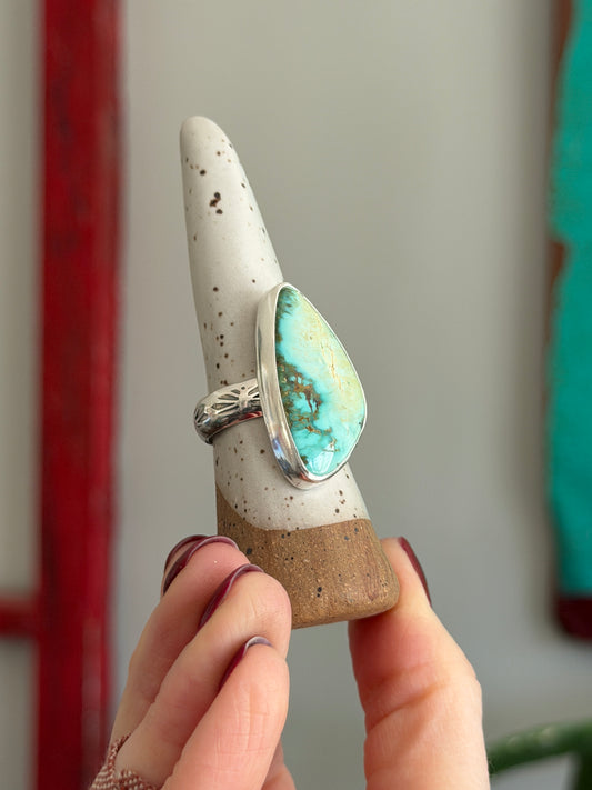 Fox Turquoise Ring size 10 STAMPED BAND