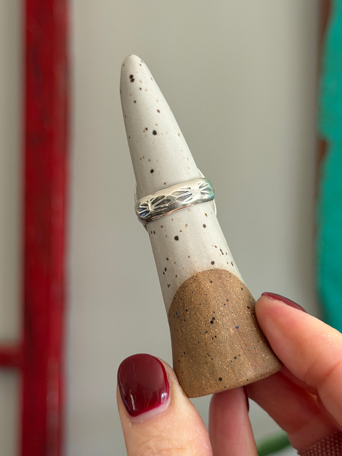 Rising Phoenix Turquoise Art Deco Ring size 7 STAMPED BAND