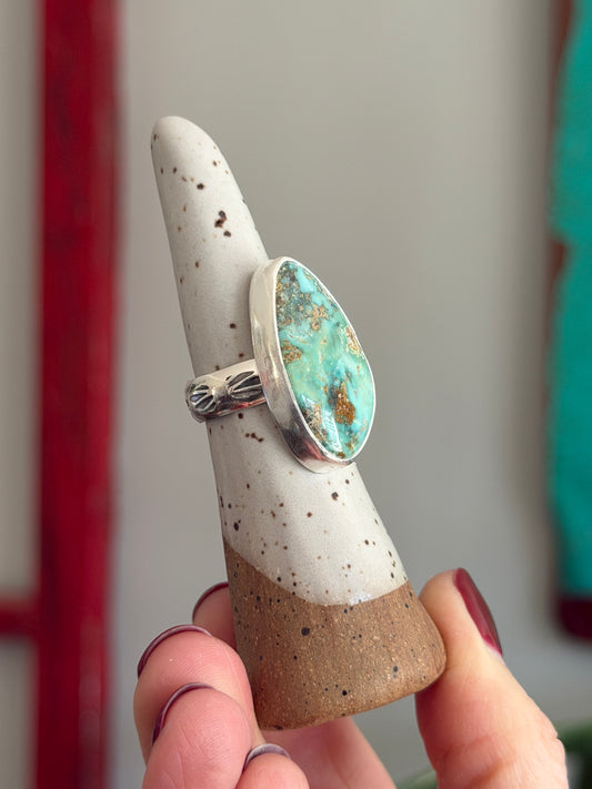 Fox Turquoise Ring size 7 STAMPED BAND