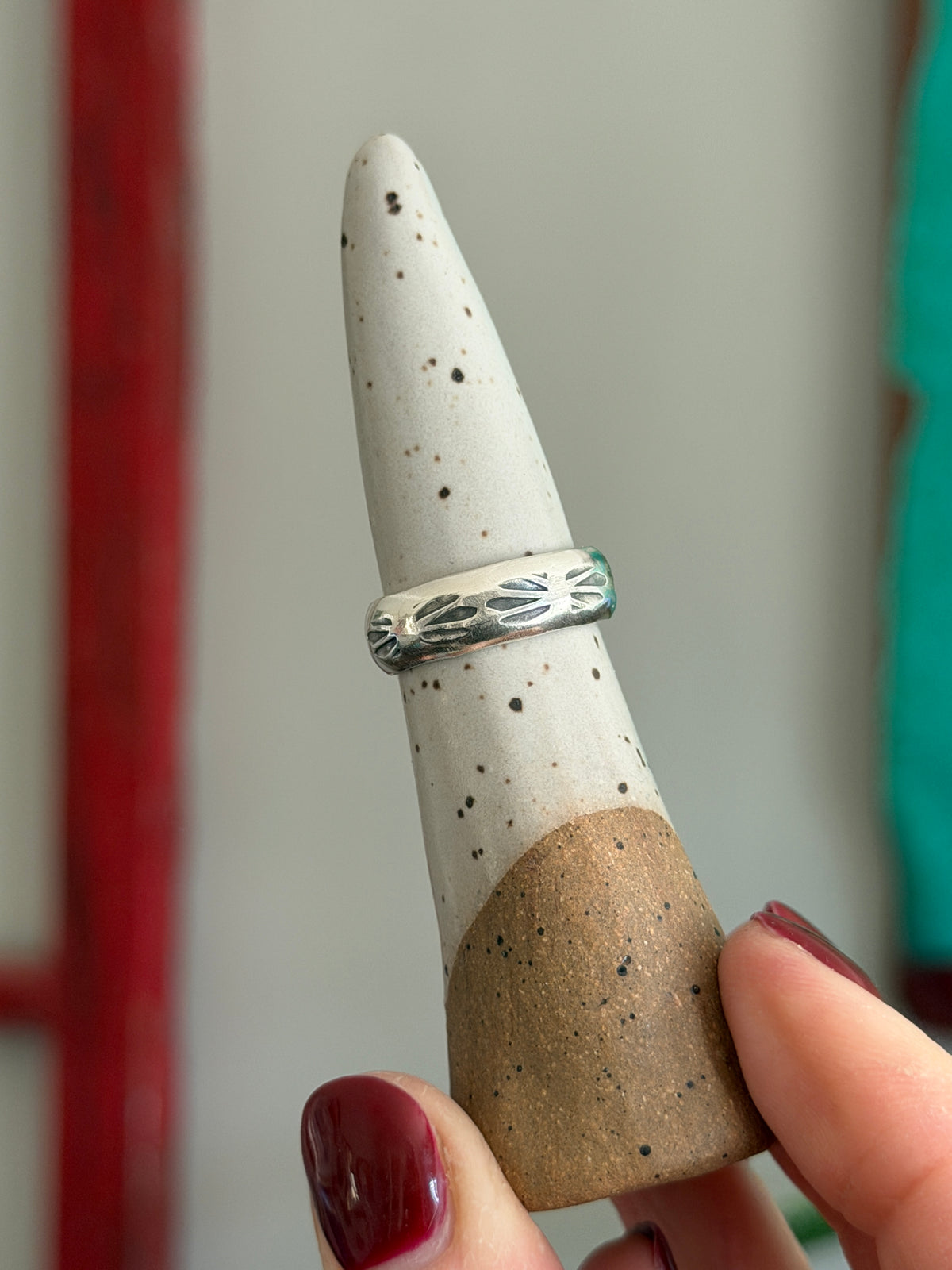 Fox Turquoise Ring size 7 STAMPED BAND