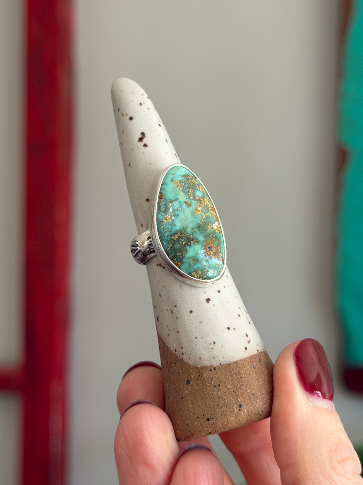 Fox Turquoise Ring size 7.5 STAMPED BAND