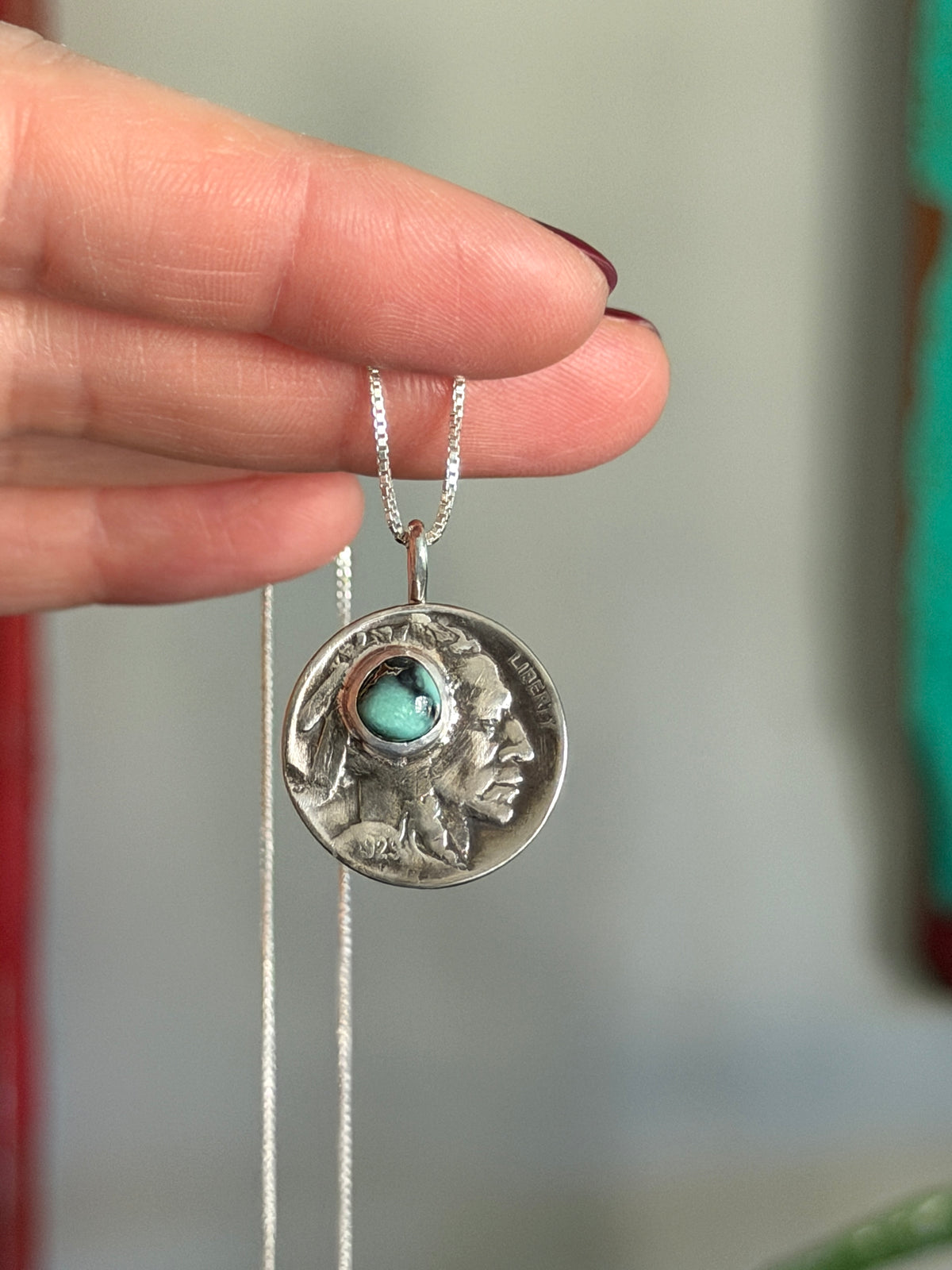 Indian Head Buffalo Nickel Antelope Hill Variscite Necklace 1929