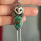 Laura Mears Owl Pendant with Turquoise in Green + Succulents