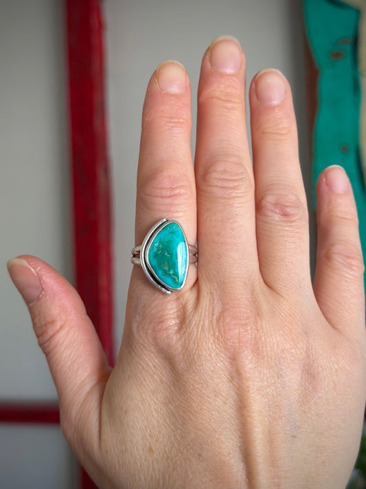 Fox Turquoise Art Deco Ring in size 9