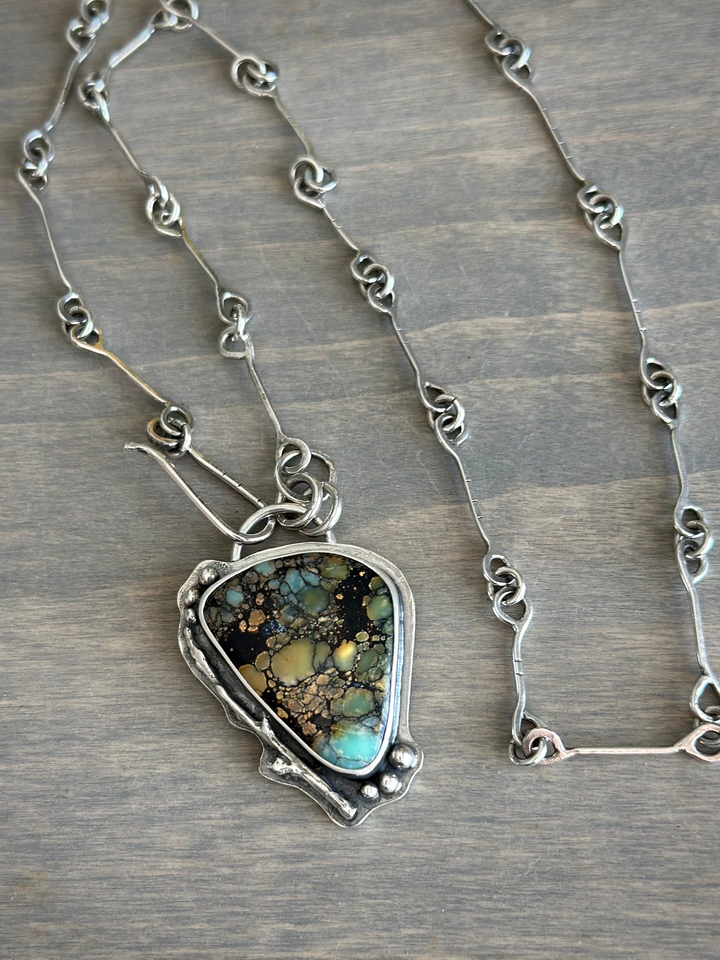 High Grade New Lander Variscite Polychrome Pendant with Handmade Chain