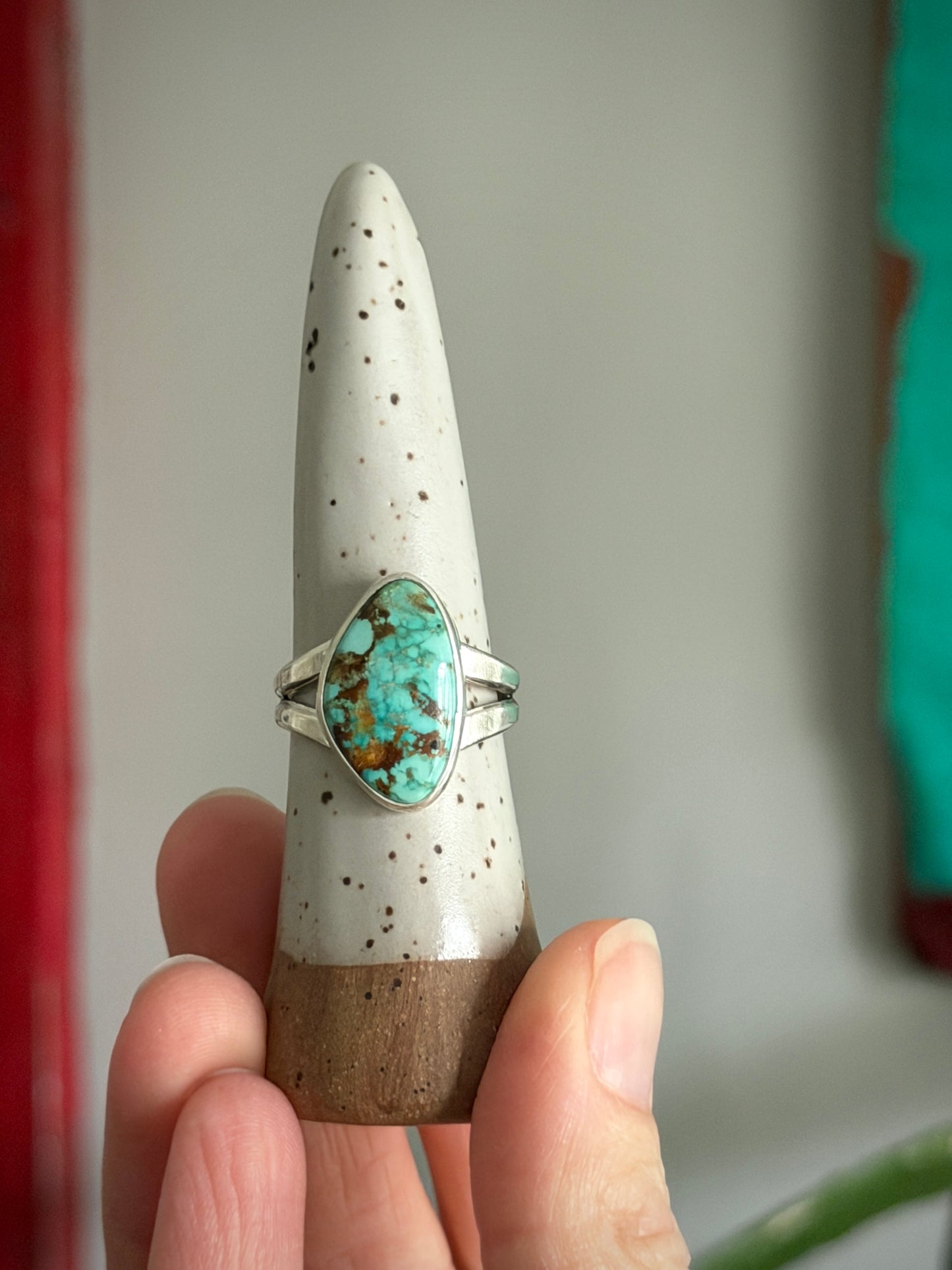 Fox Turquoise Split Band Ring in size 9.5