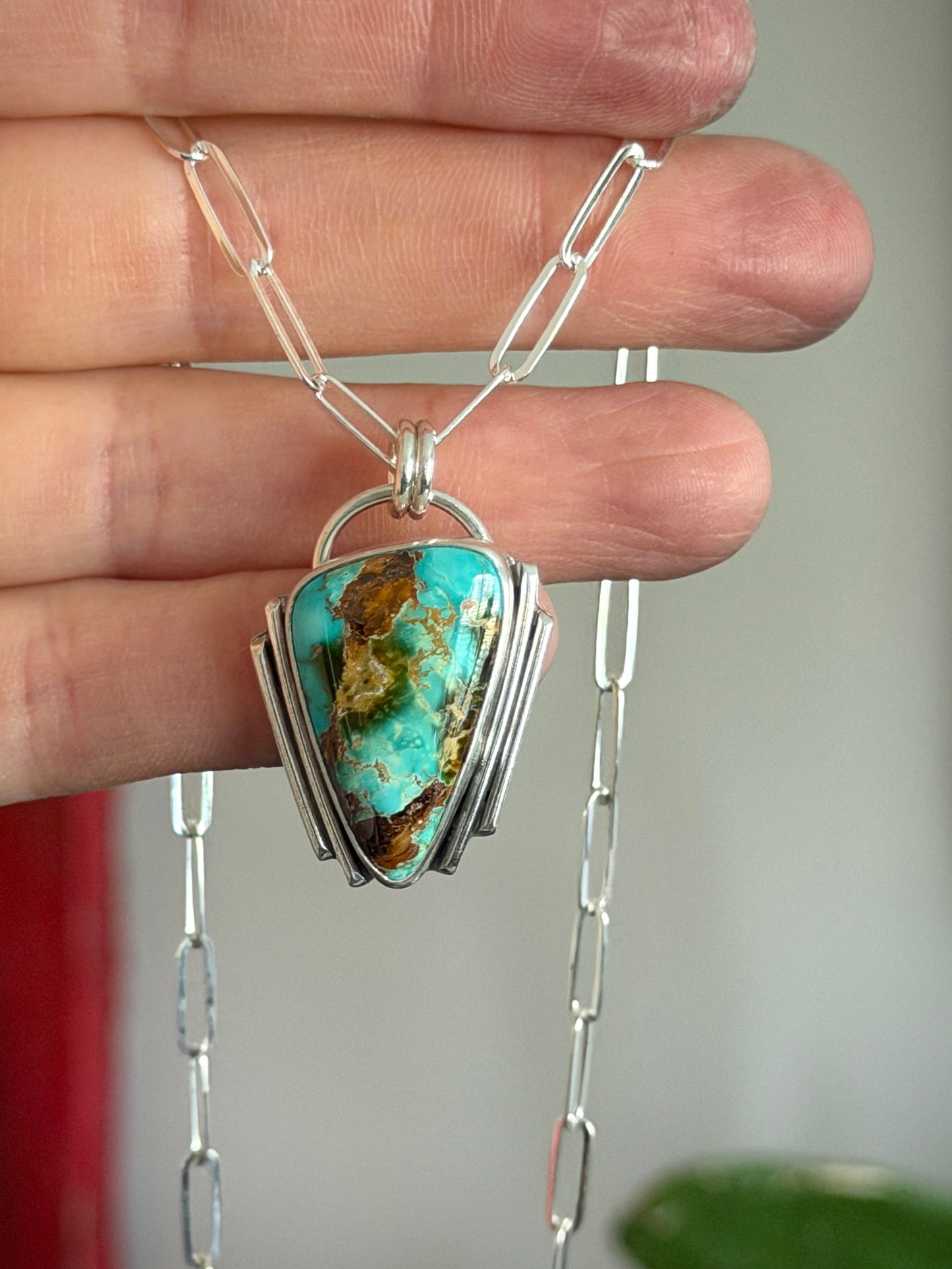 High Grade Royston Turquoise Art Deco Pendant