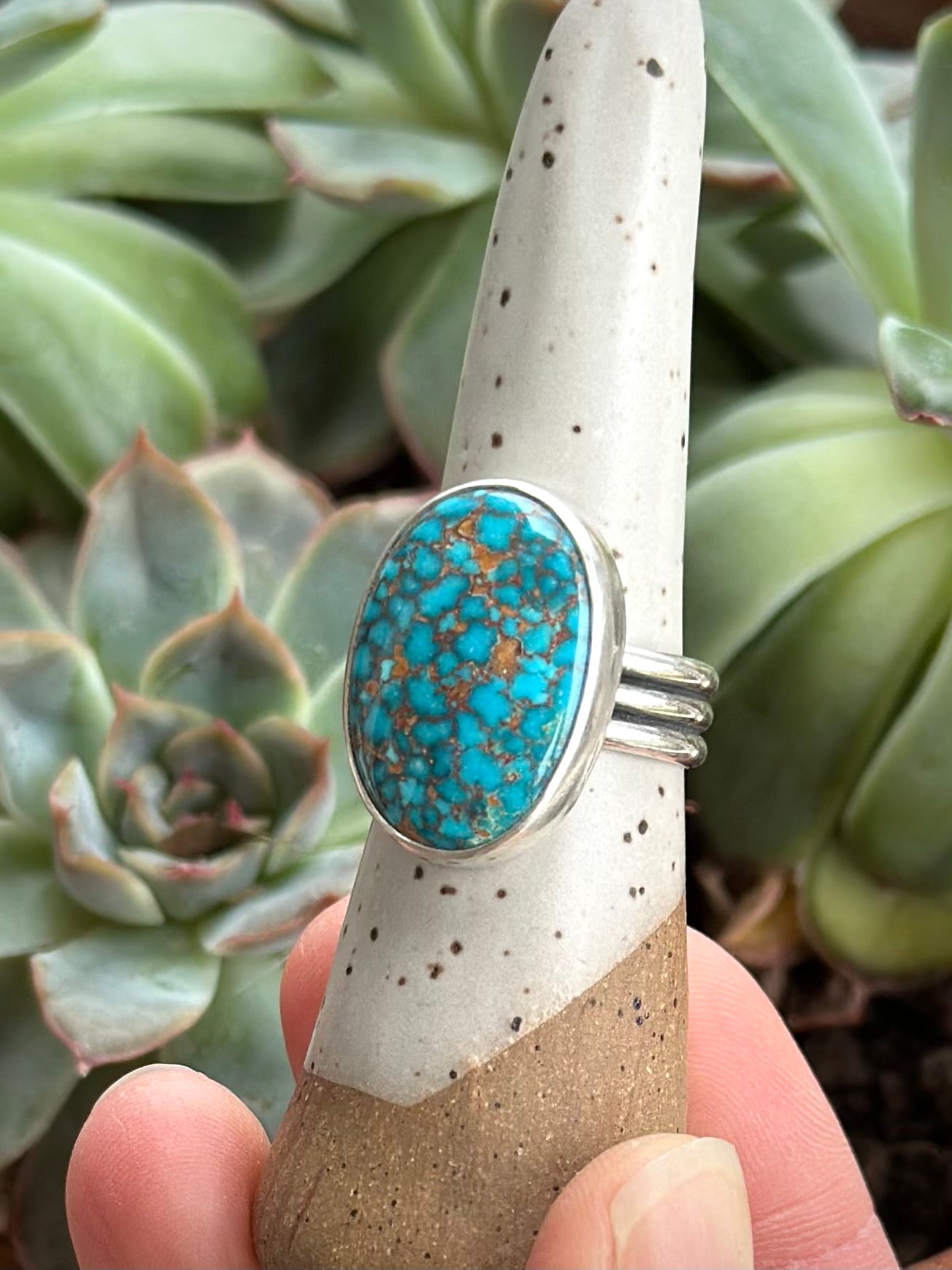 Catalina Turquoise Ring in Webbed Blue in size 8.5