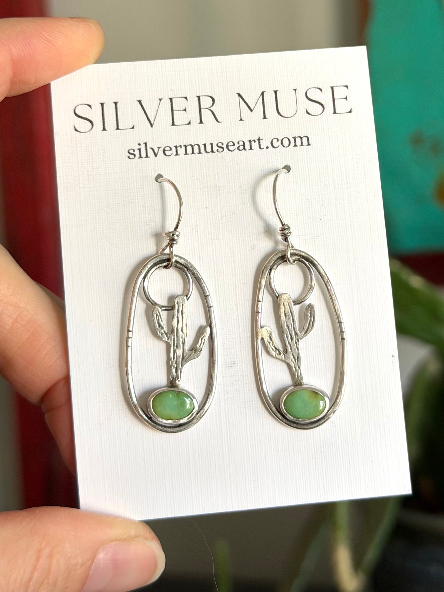 Emerald Valley Turquoise Cactus Hoop Dangle Earrings
