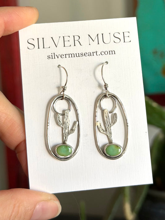 Emerald Valley Turquoise Cactus Hoop Dangle Earrings