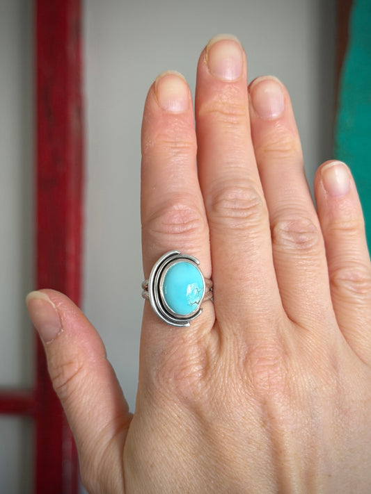 Thunderbird Turquoise Art Deco Ring size 8.75