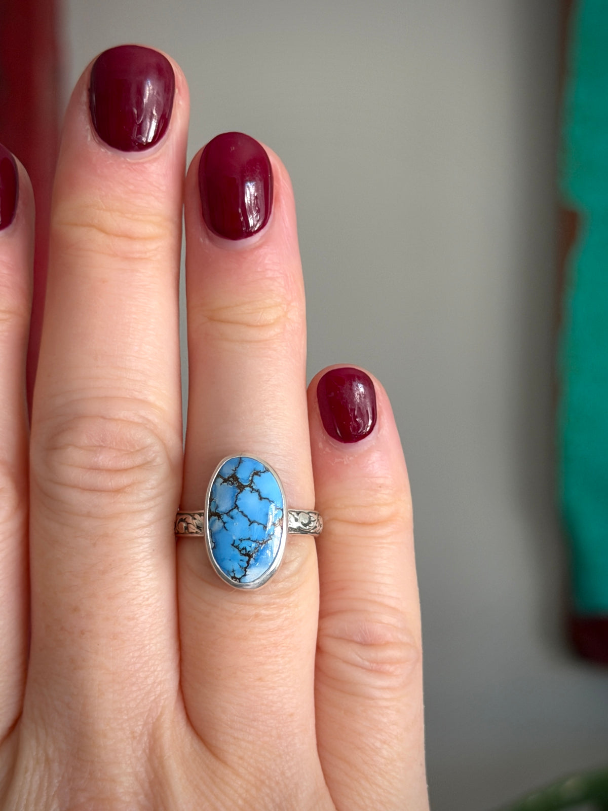Golden Hills Turquoise Ring Fleur Band size 7.25