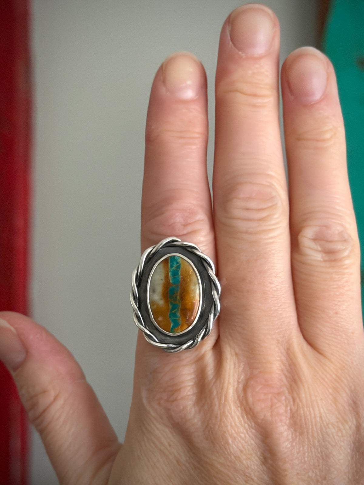 Royston Ribbon Turquoise Twist Ring in size 8.25 STAMPED BAND