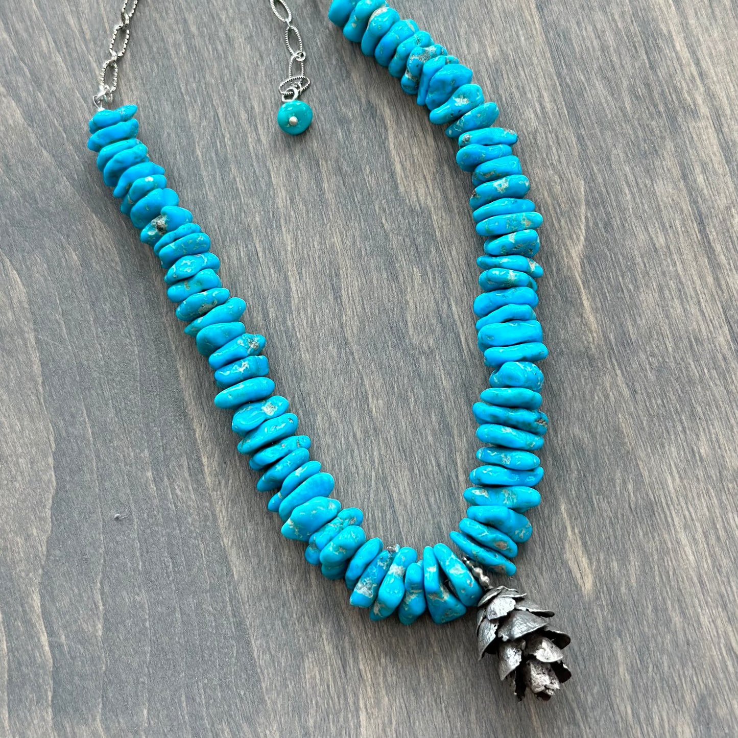 Hemlock Cone Necklace with Kingman Turquoise Beads