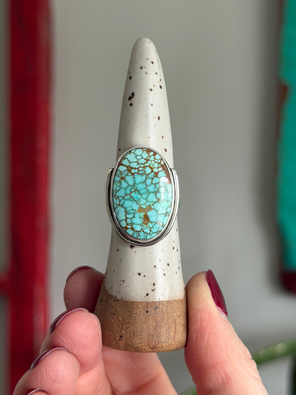 #8 Turquoise Art Deco Crescent Ring size 8.25