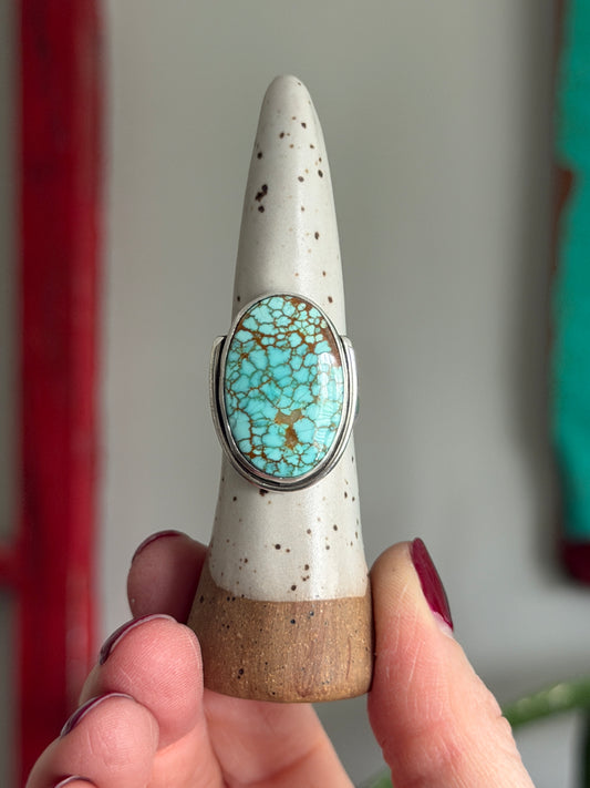#8 Turquoise Art Deco Crescent Ring size 8.25