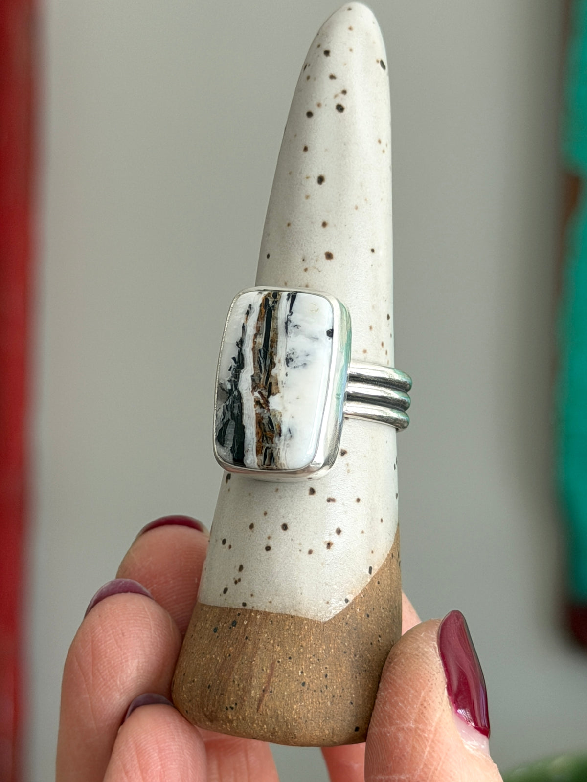 White Buffalo Rectangle Ring size 9