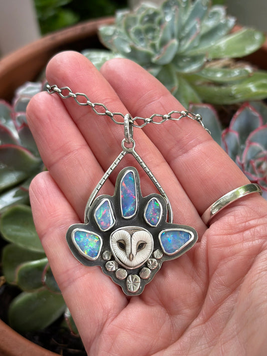 Laura Mears Owl with Coober Pedy Opal Crown Pendant