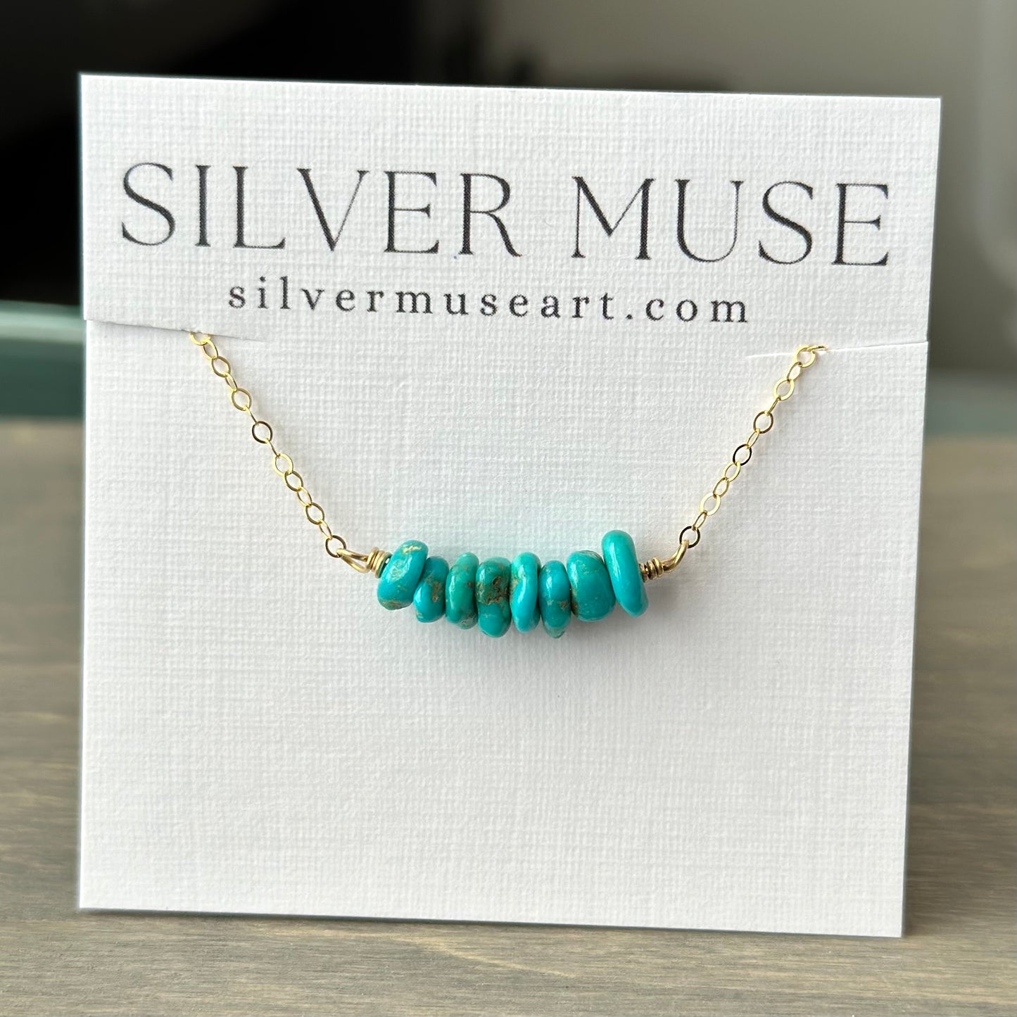 Turquoise Mountain Turquoise Bar Necklace in Gold Fill