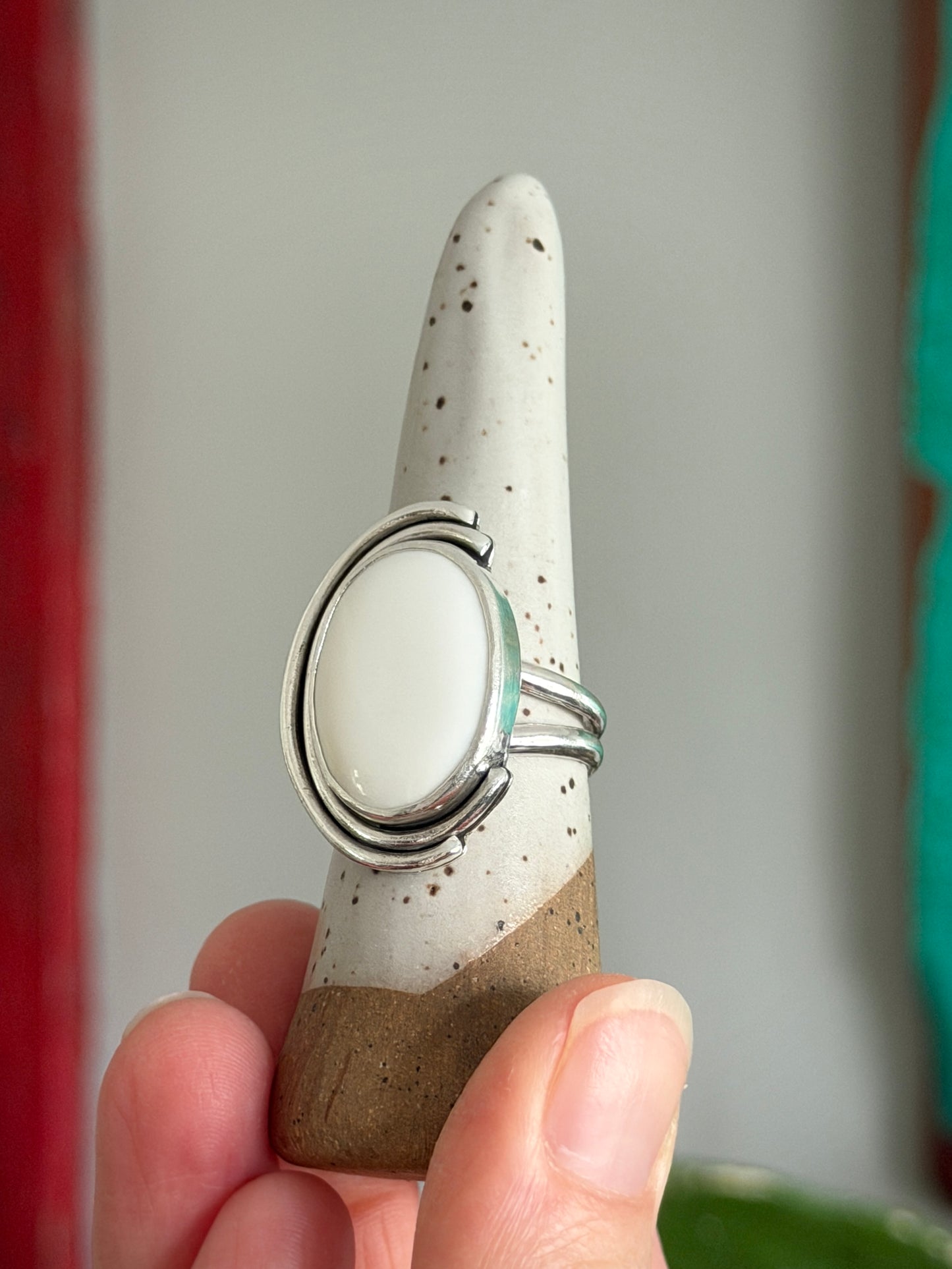 White Buffalo Art Deco Ring size 9.5