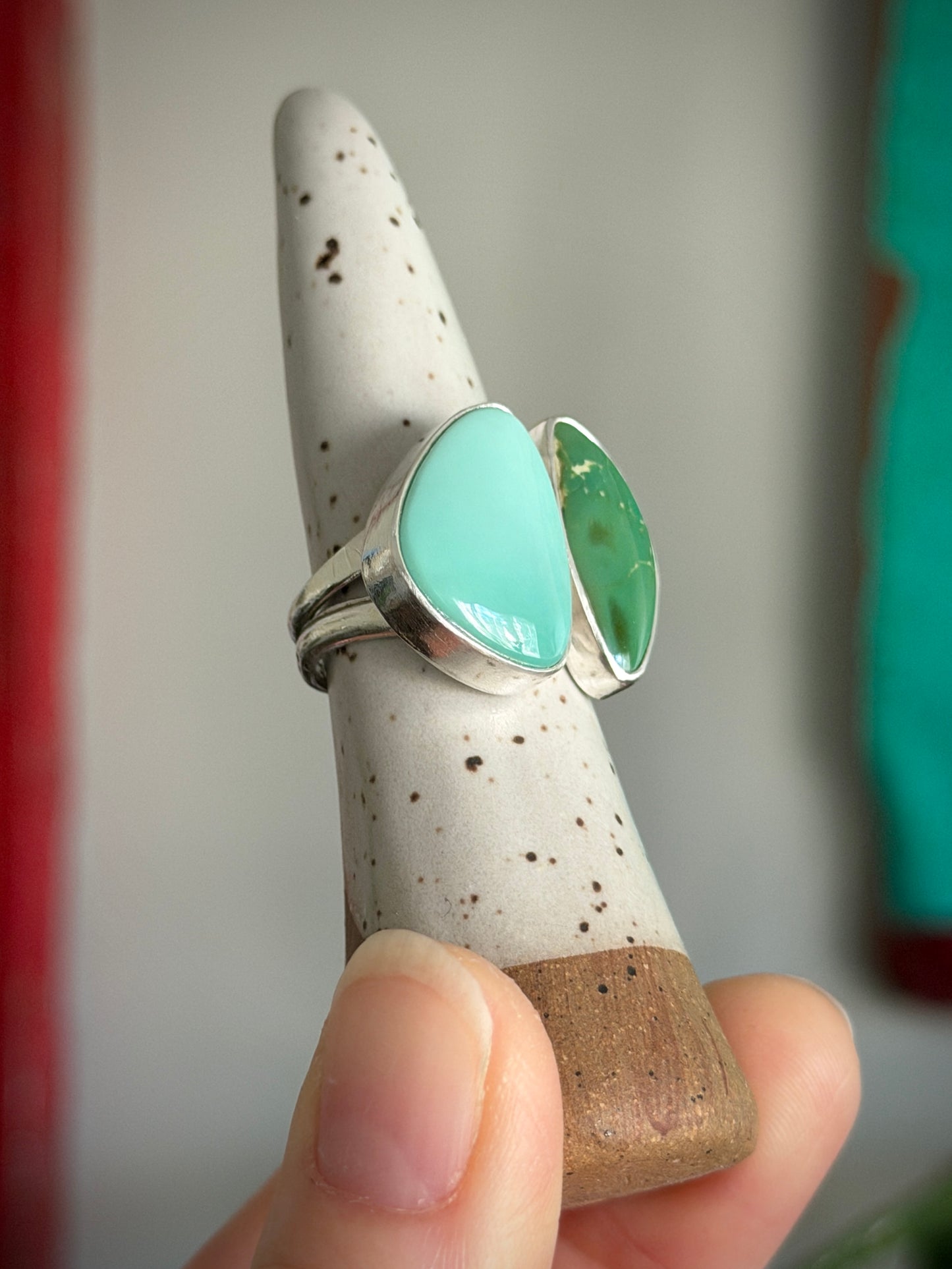 Desert Bloom Variscite + Royston Turquoise Semi Adjustable Ring size 8.25