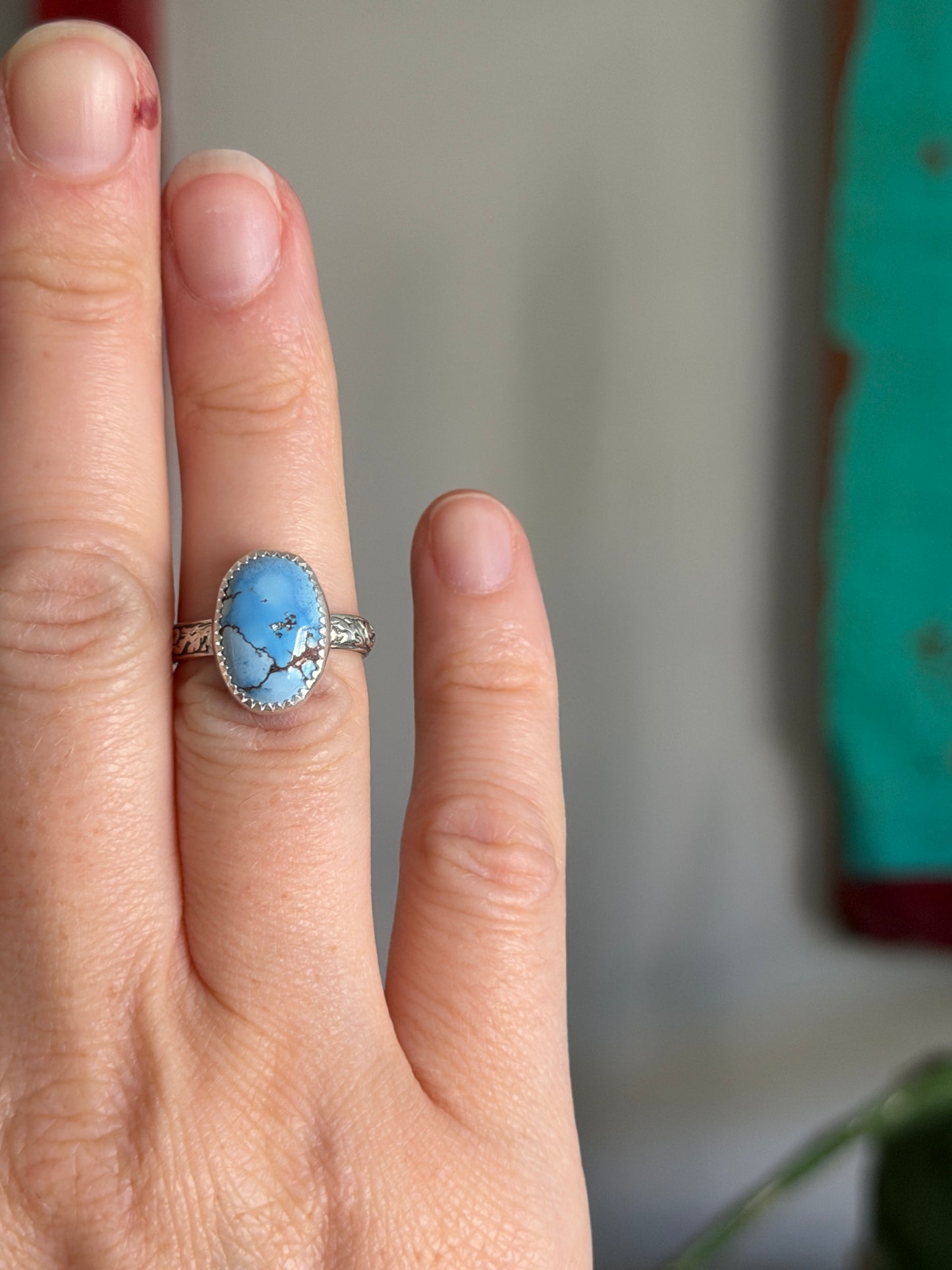 Golden Hills Turquoise Ring with Fleur band size 6.75