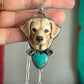 Laura Mears Golden Retriever Labrador Pendant with Heart + Succulents