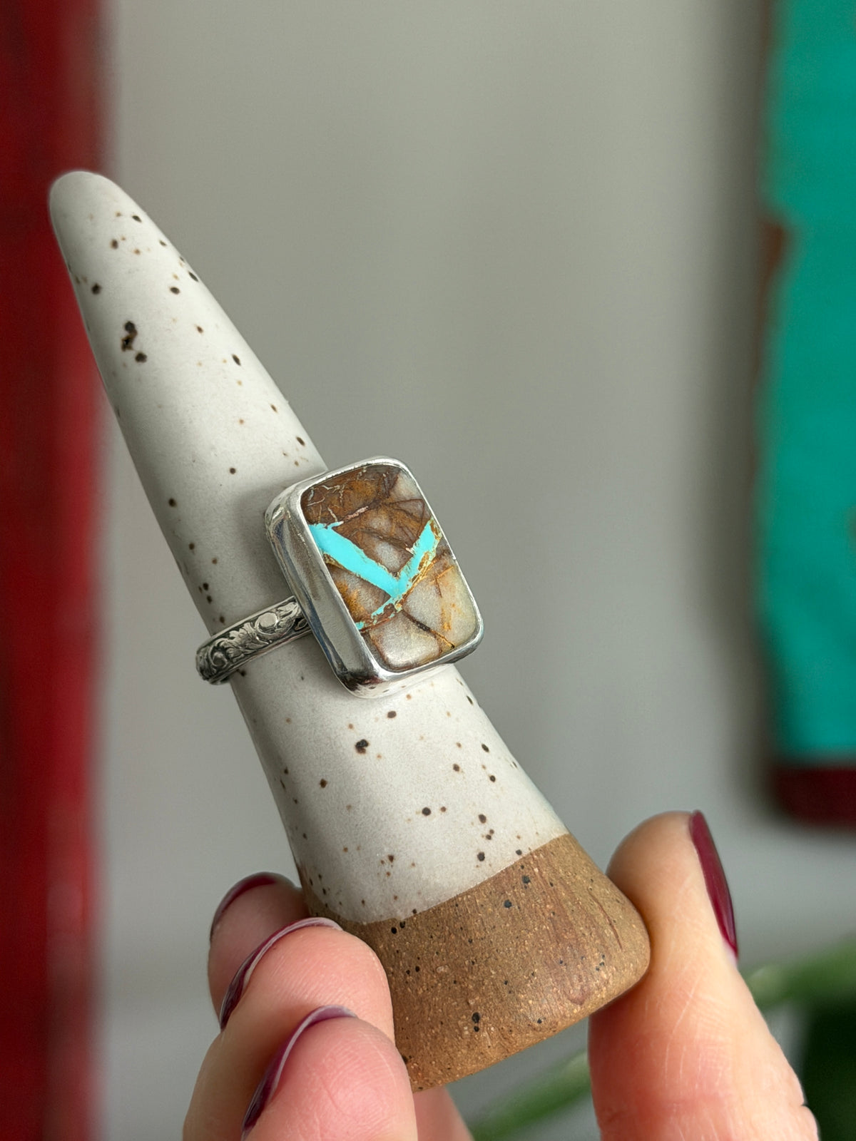Royston Ribbon Turquoise Ring Fleur Band size 8.25