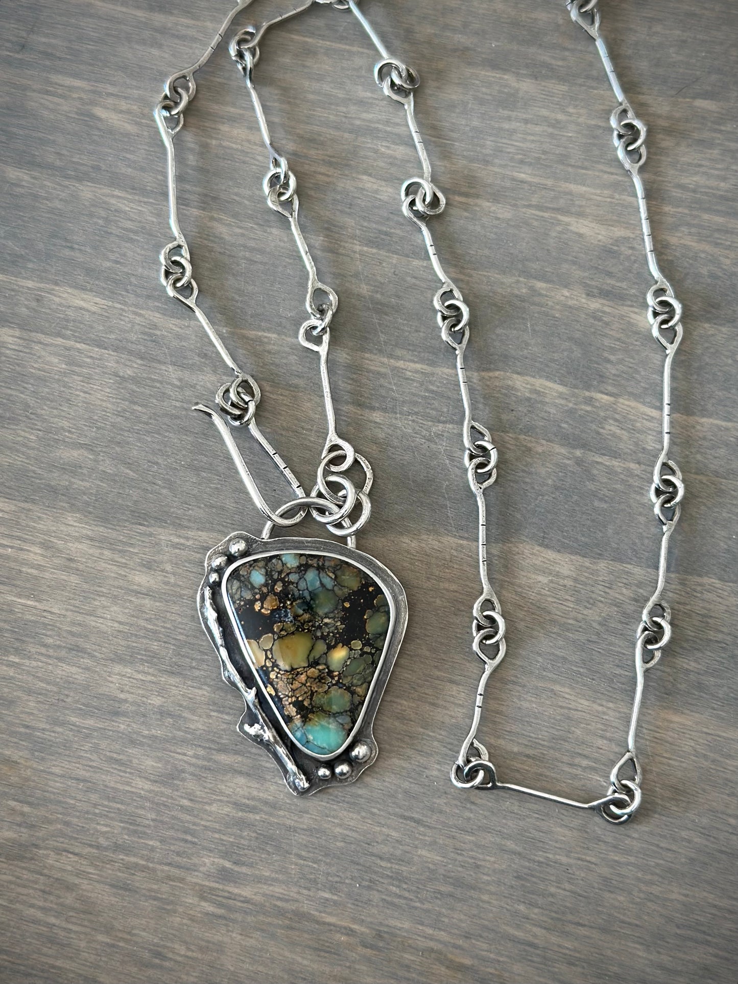 High Grade New Lander Variscite Polychrome Pendant with Handmade Chain