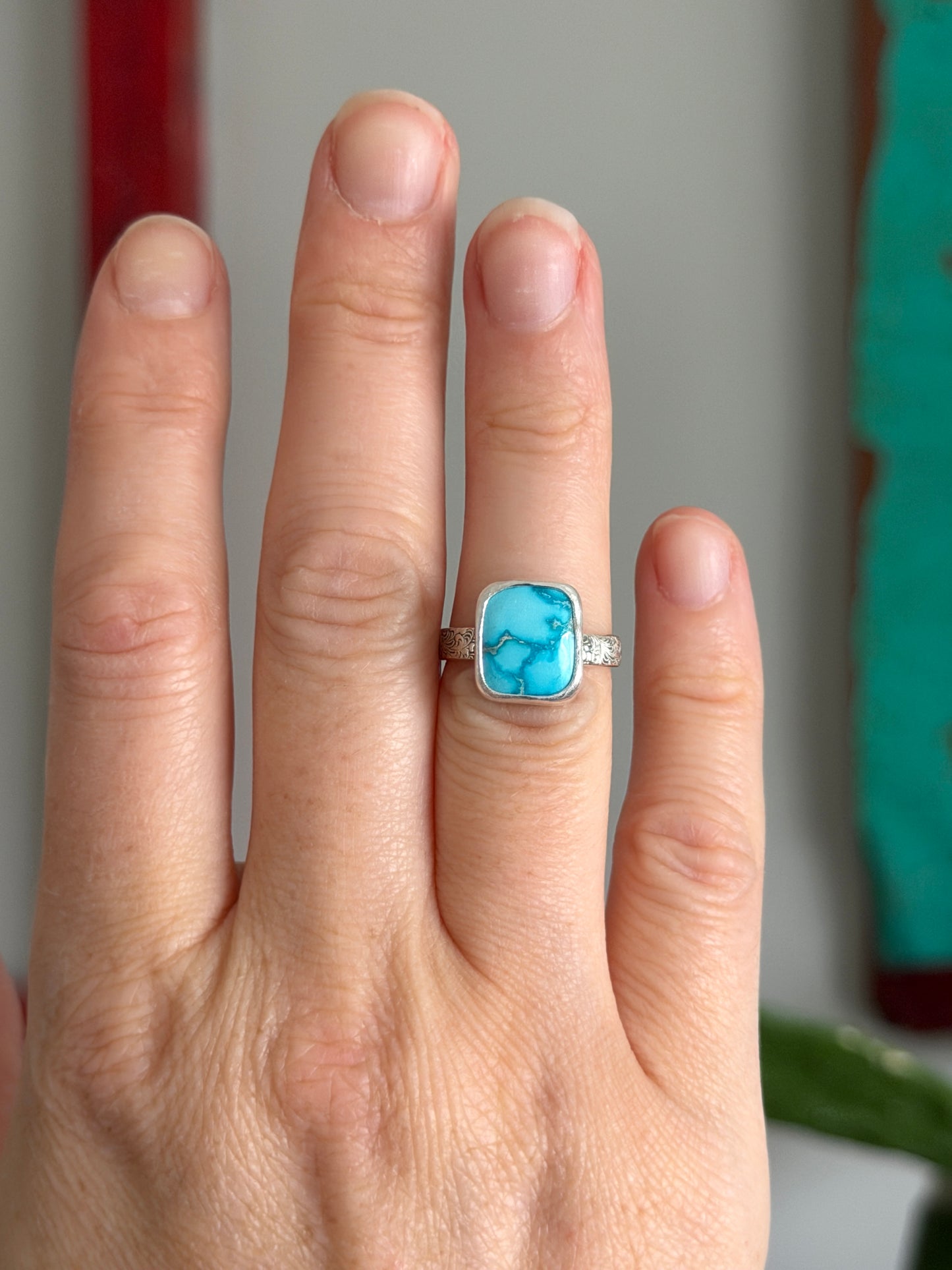 Bluebird Turquoise Square Ring size 5.75