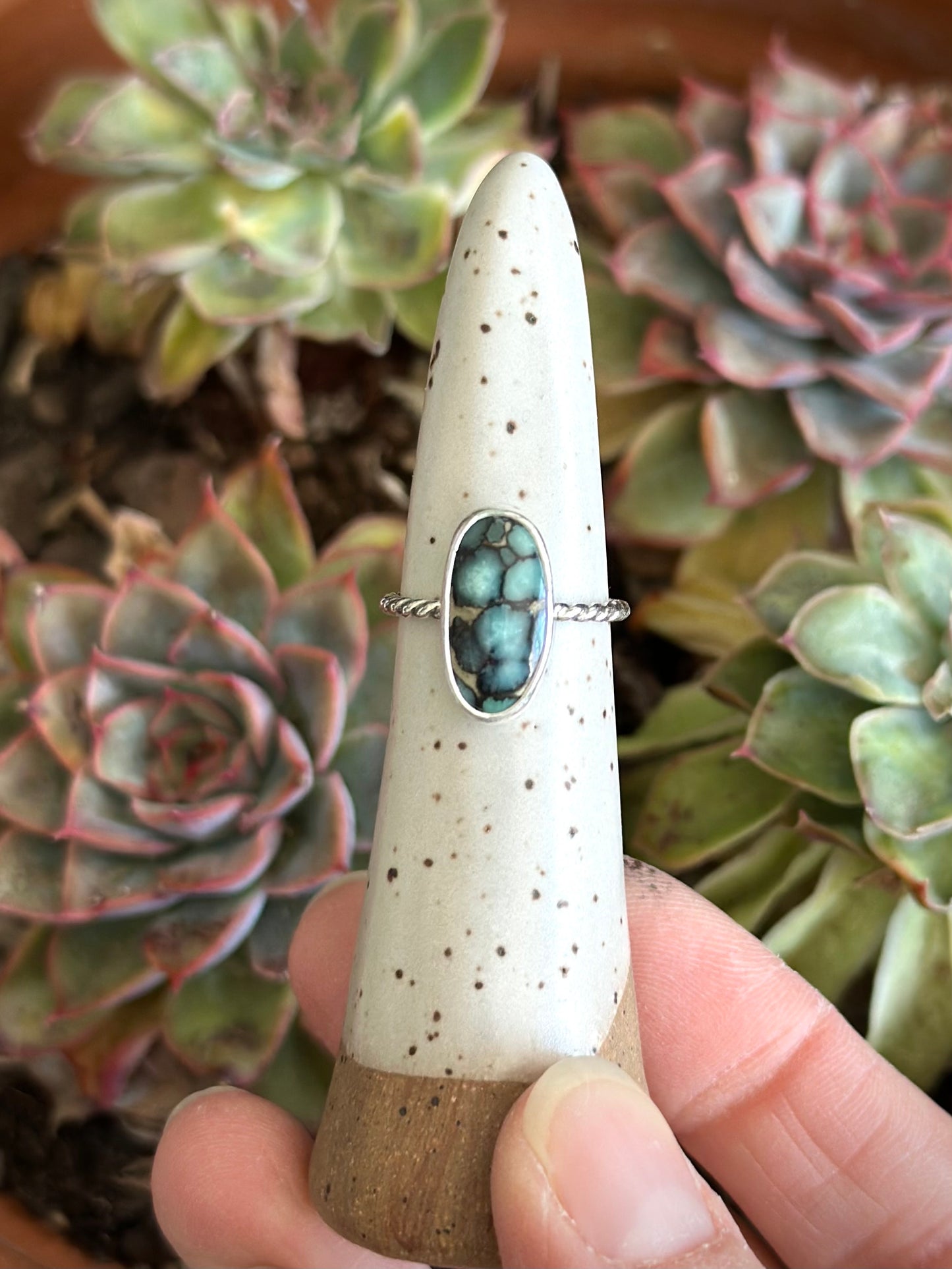 Desert Bloom Variscite Twist Stacker Ring in size 6