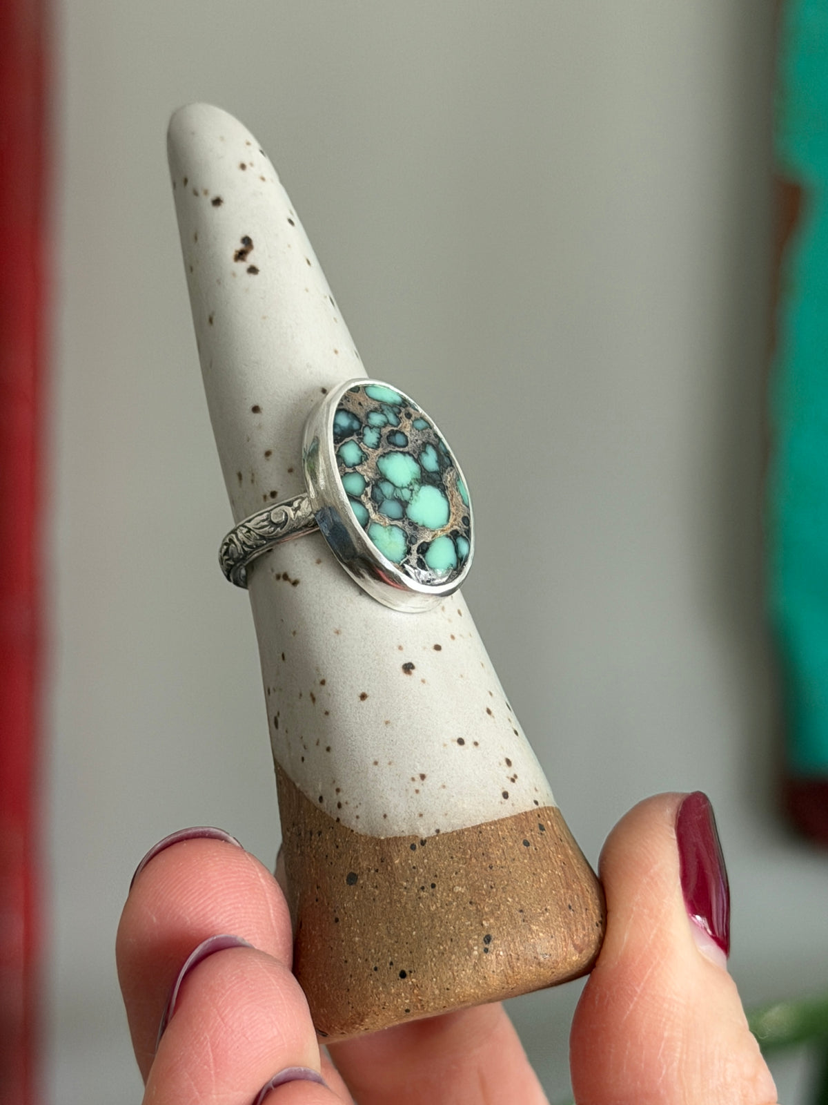 Calypso Variscite Ring Fleur Band size 7.5