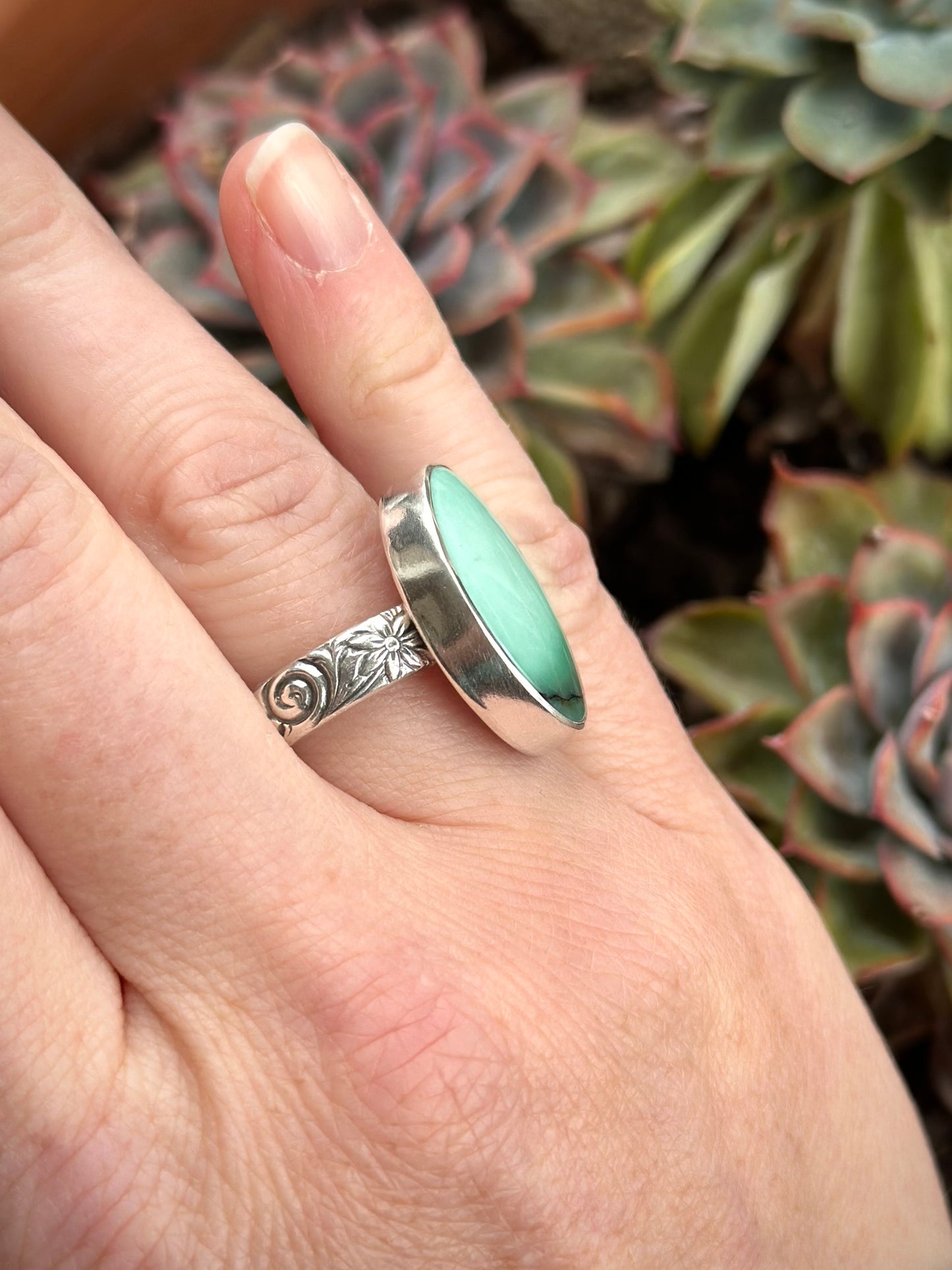 Minty Desert Bloom Variscite Ring in size 7.5