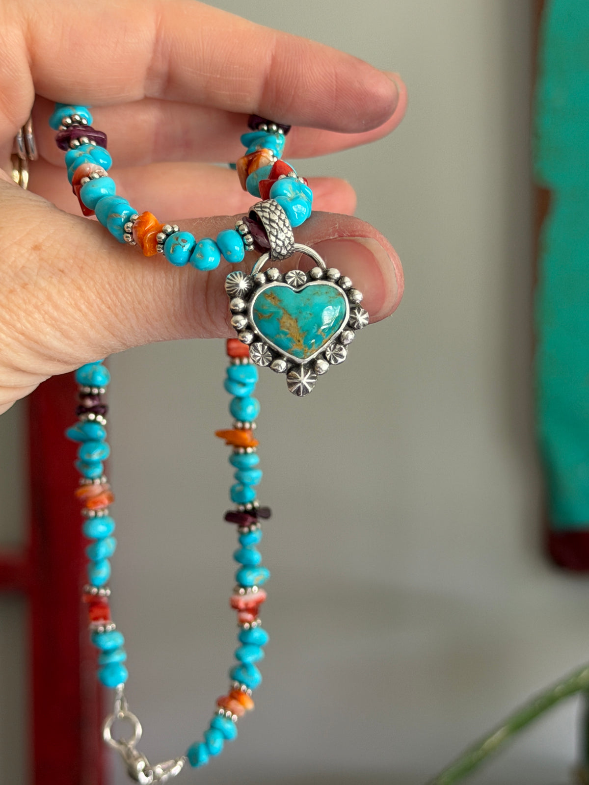 Starry Heart Turquoise and Spiny Oyster Necklace