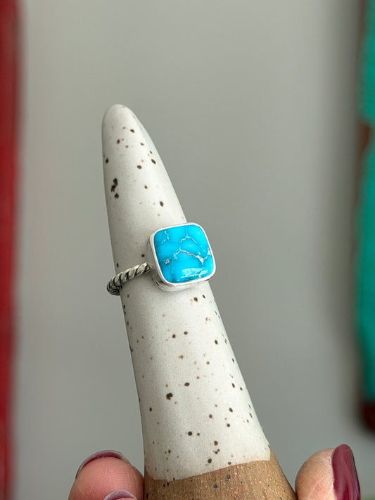 Bluebird Turquoise Square Twist Ring in size 6