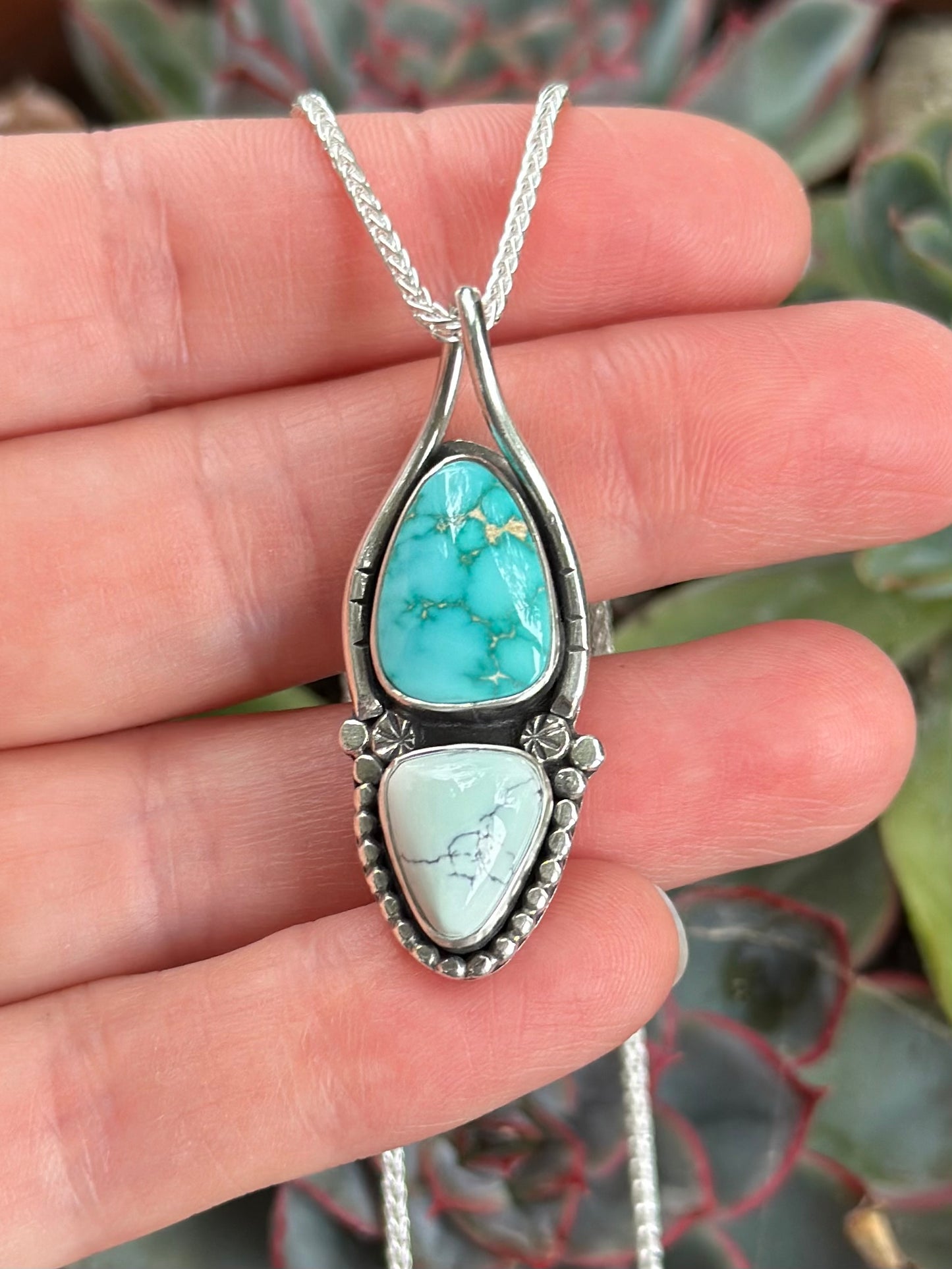 Fox Turquoise + Emerald Basin Variscite Wishbone Pendant