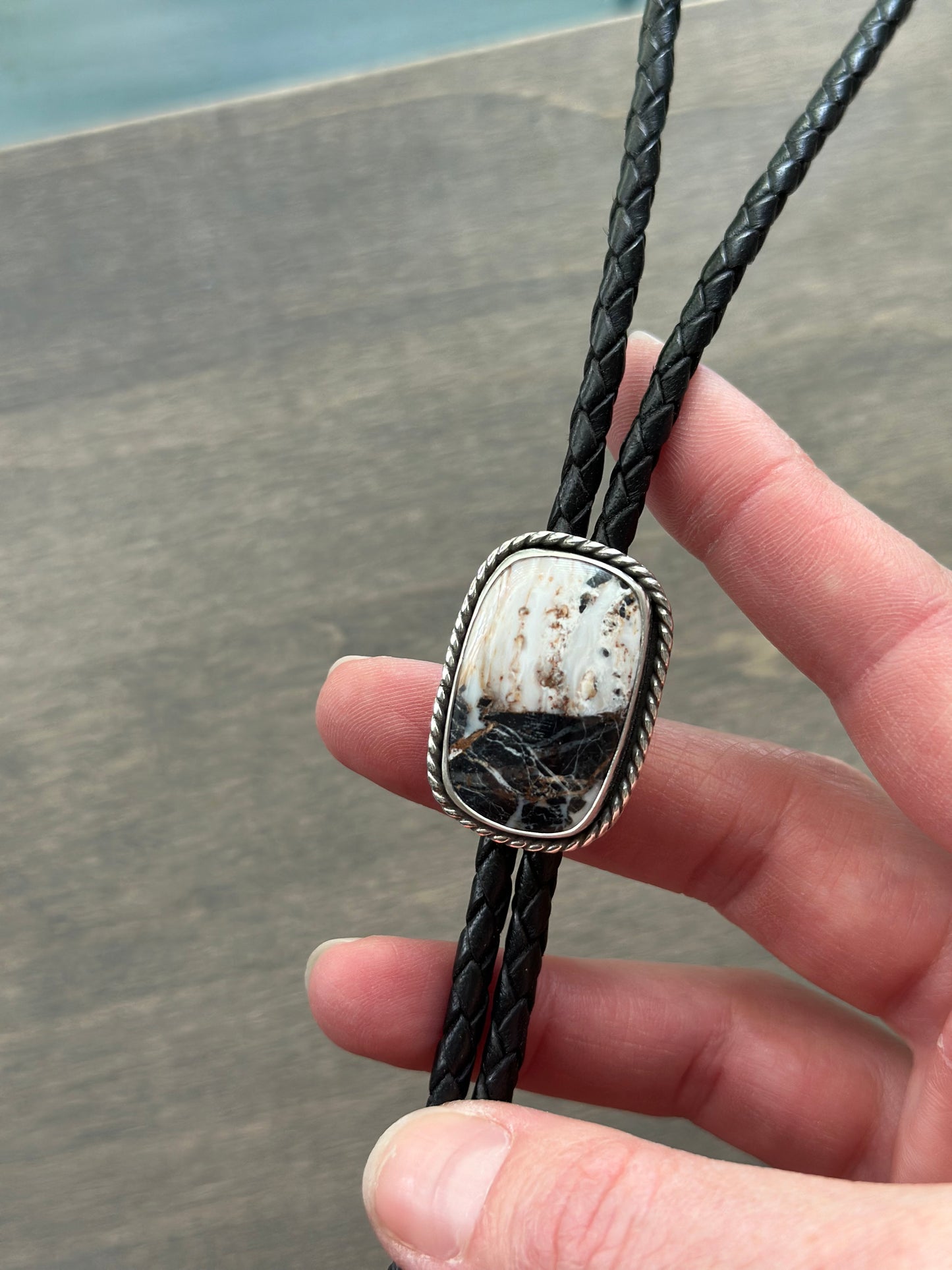 White Buffalo Bolo Tie in Black