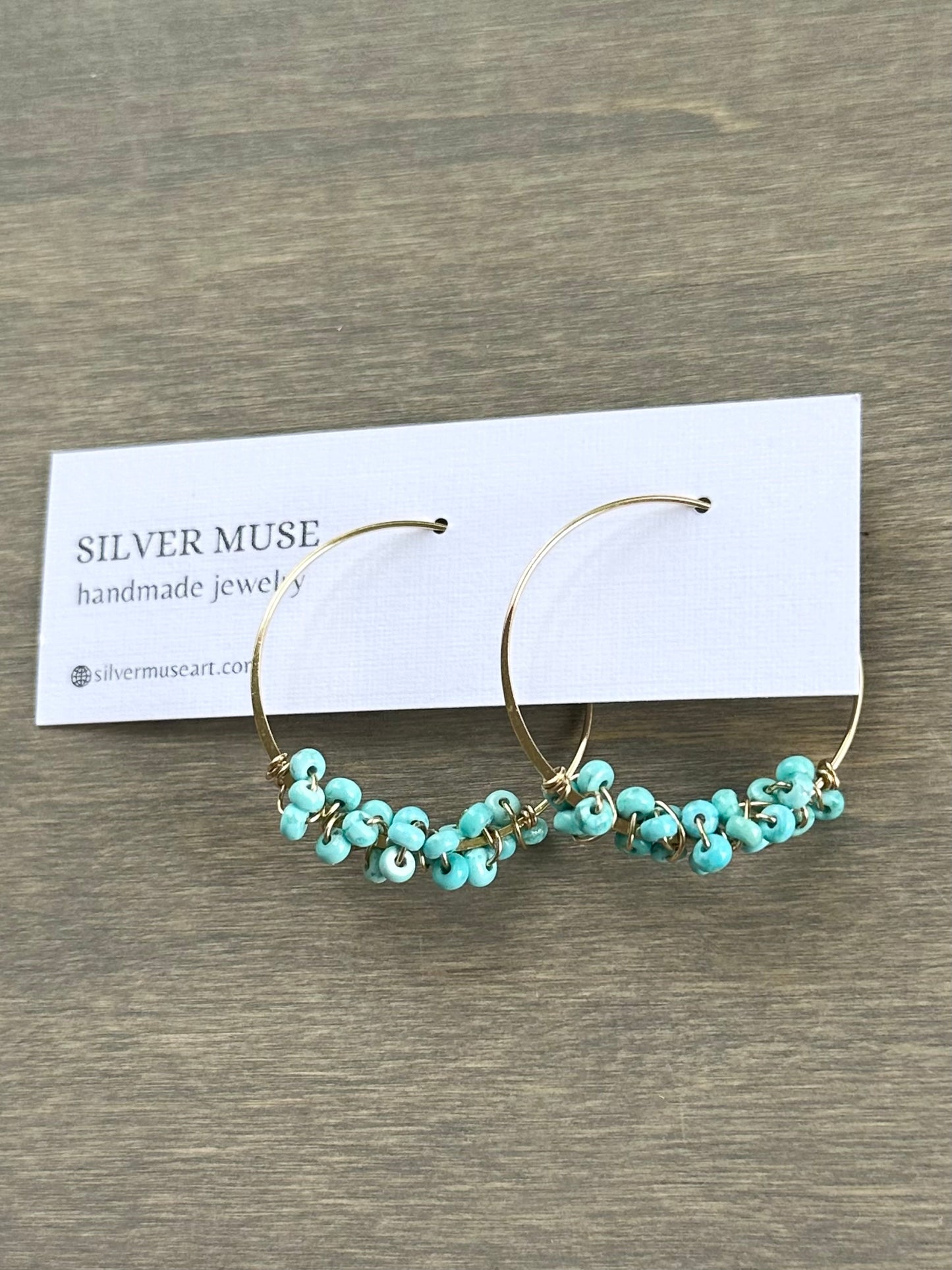 Gold Fill + White Water Turquoise Bead Hoop Earrings