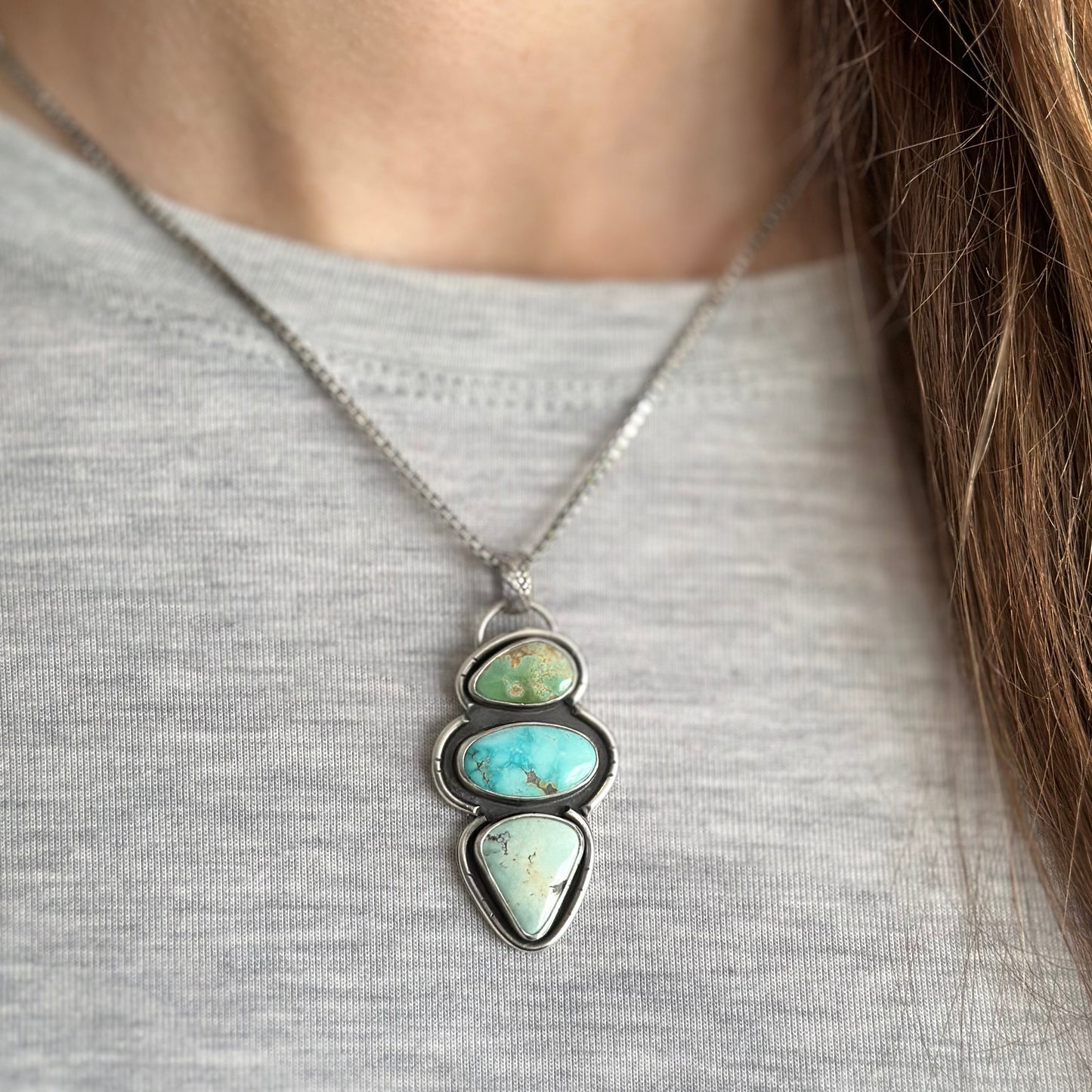 Color Totem Royston Turquoise, Blue Moon Turquoise + Emerald Basin Variscite Pendant