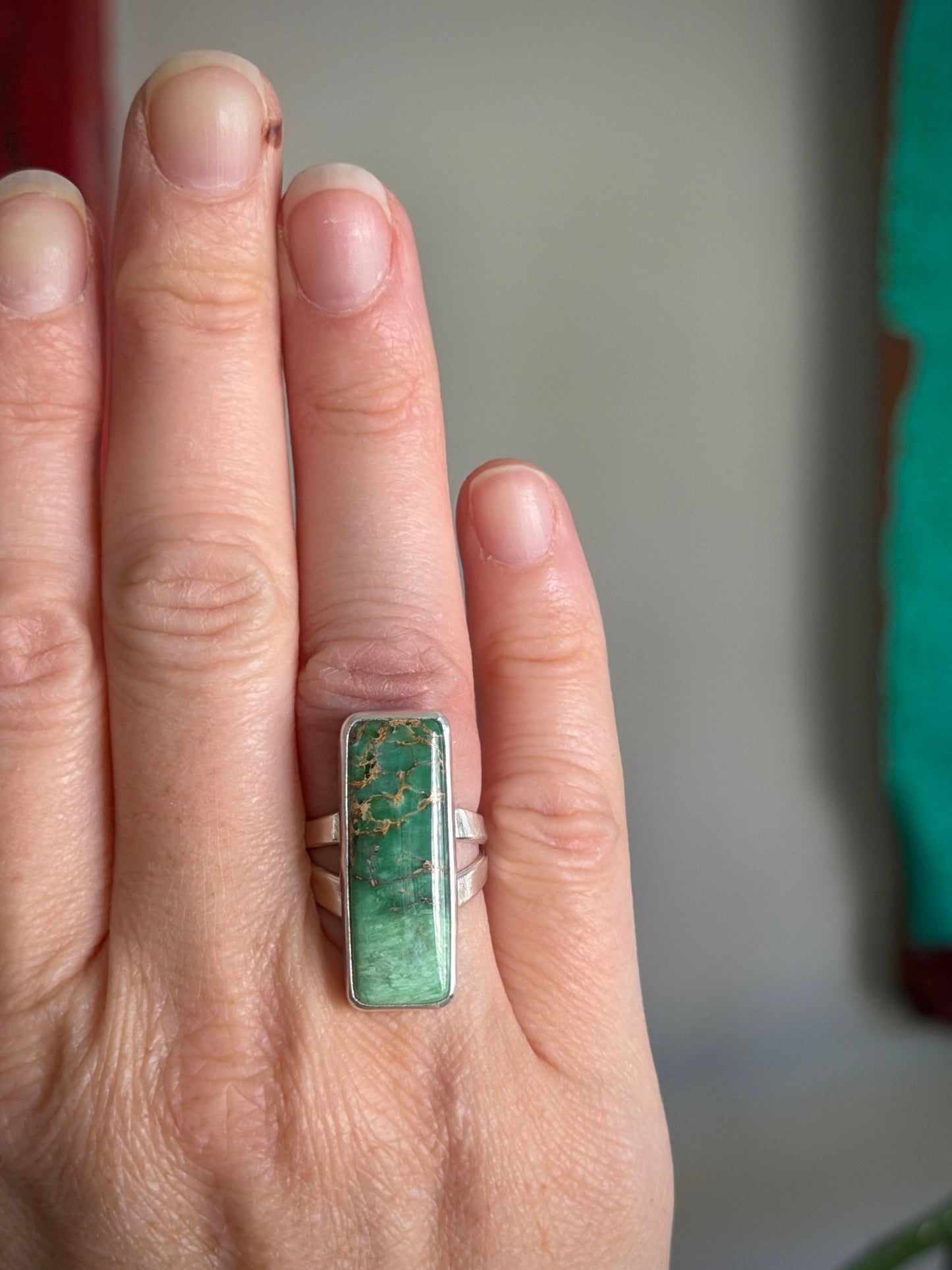 Australian Variscite Bar Ring in size 6.75 to 7