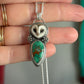 Laura Mears Owl Pendant with Turquoise in Green + Succulents
