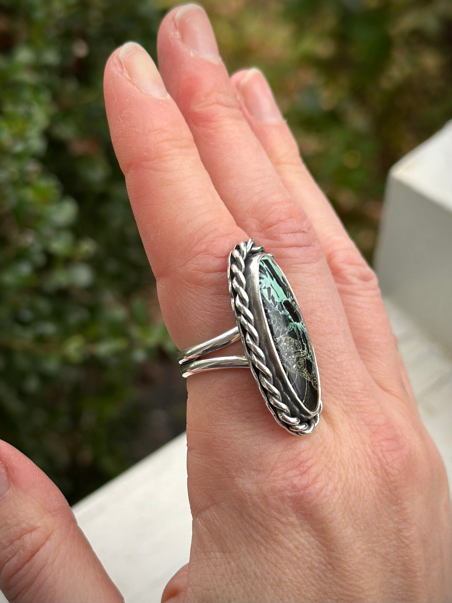 San Pedro Variscite Twist Ring in size 8.5