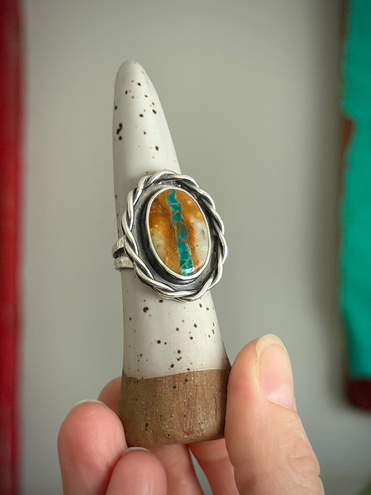 Royston Ribbon Turquoise Twist Ring in size 8.25 STAMPED BAND