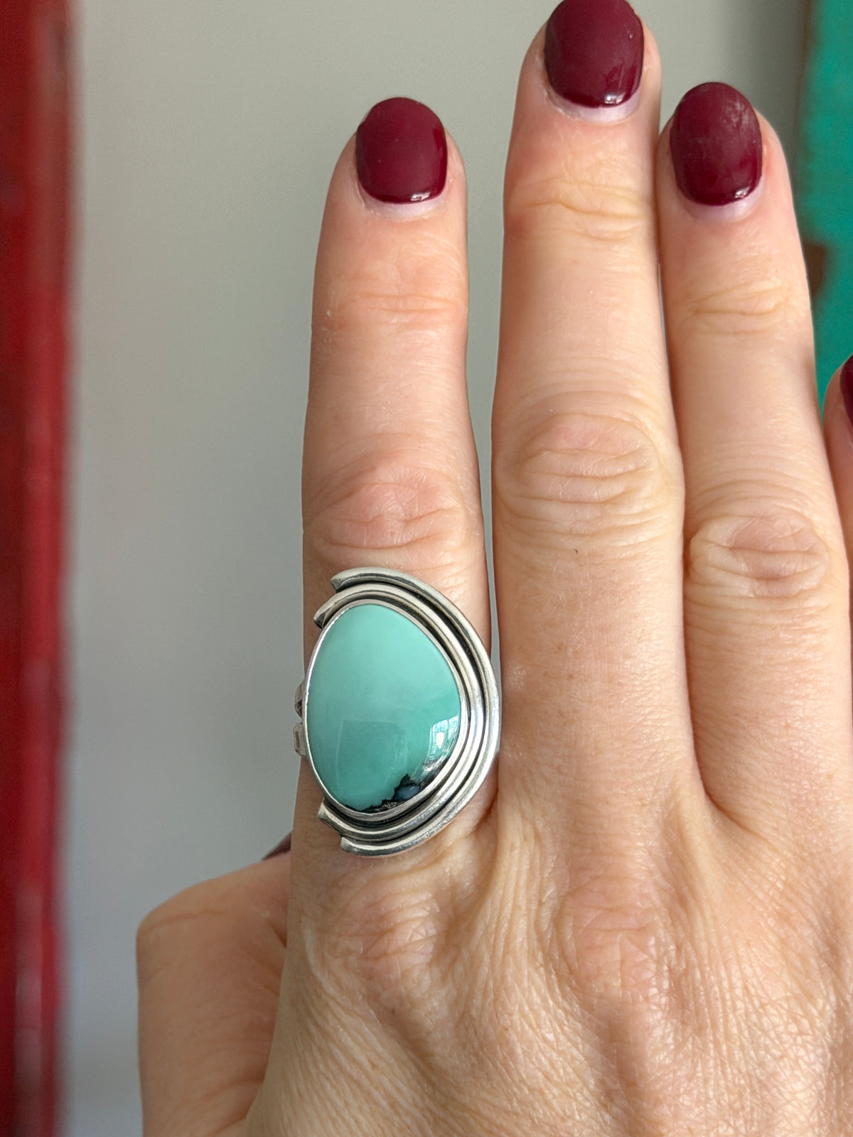 Desert Bloom Variscite Art Deco Ring size 8.75