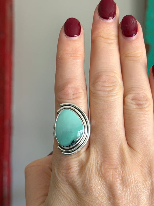 Desert Bloom Variscite Art Deco Ring size 8.75