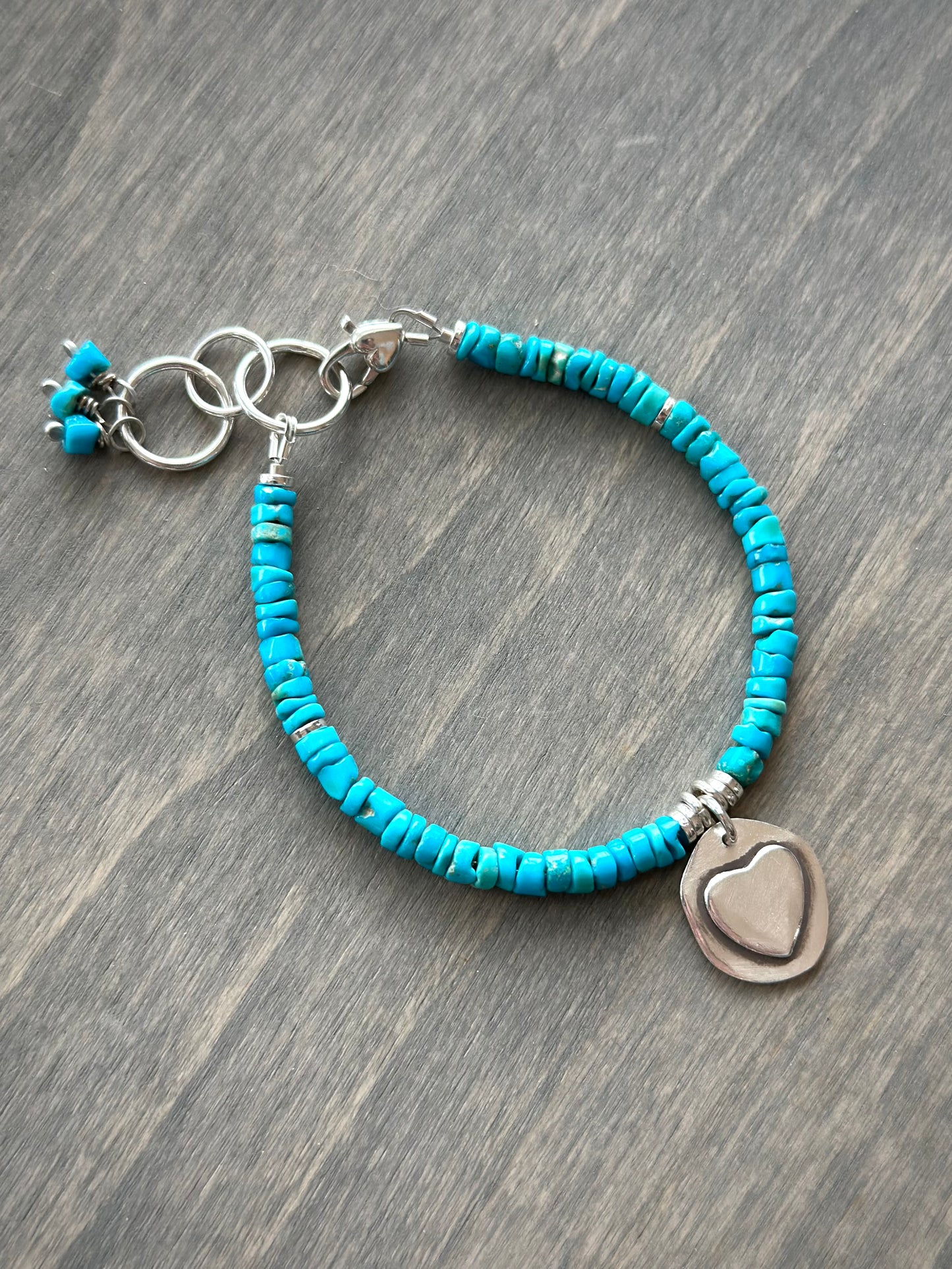 Blue Ridge Turquoise Bracelet with Layered Heart 6-7 inch