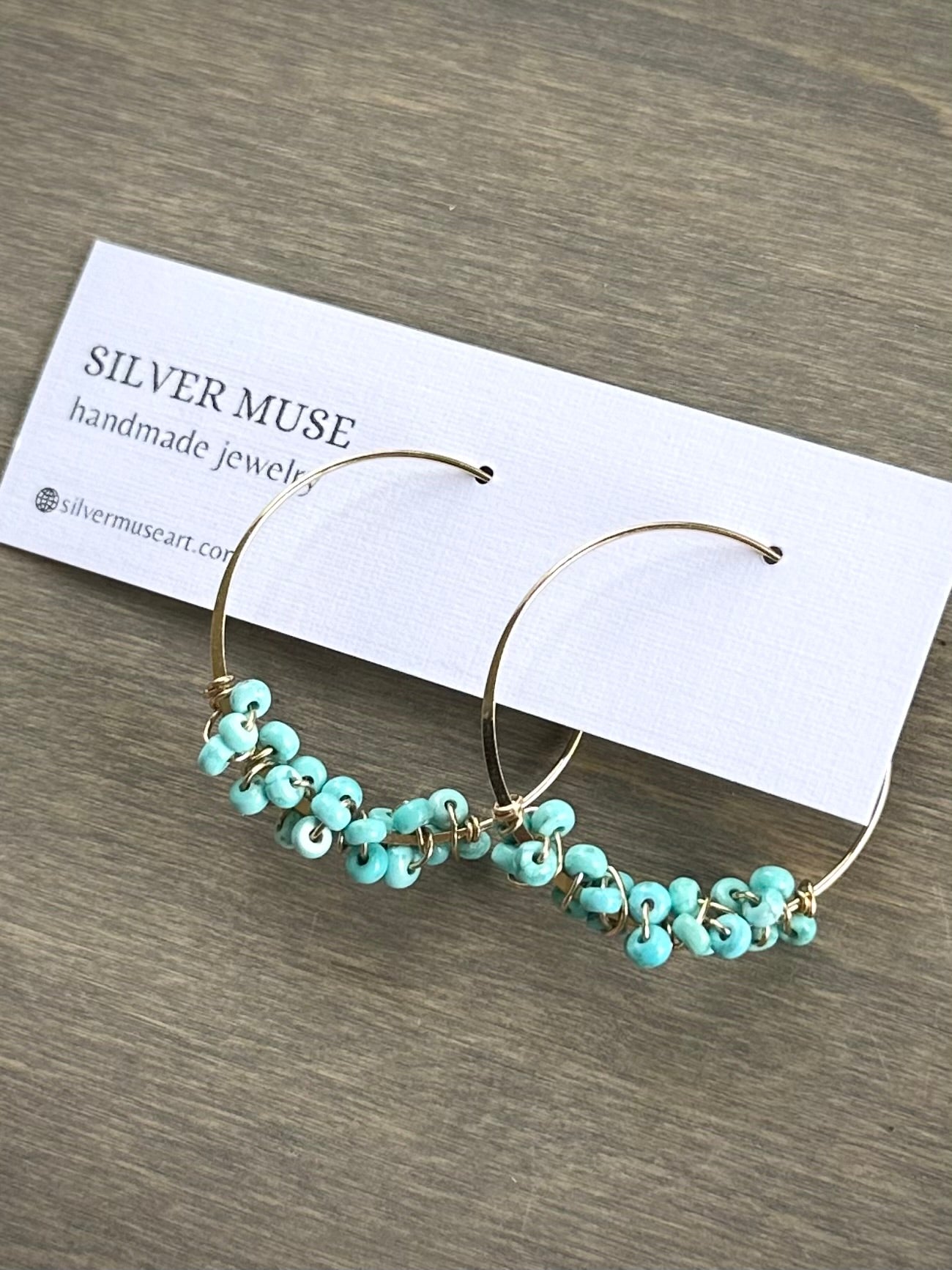 Gold Fill + White Water Turquoise Bead Hoop Earrings