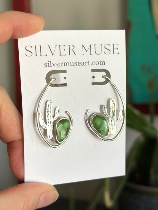 Emerald Valley Turquoise Cactus Hoop Stud Earrings