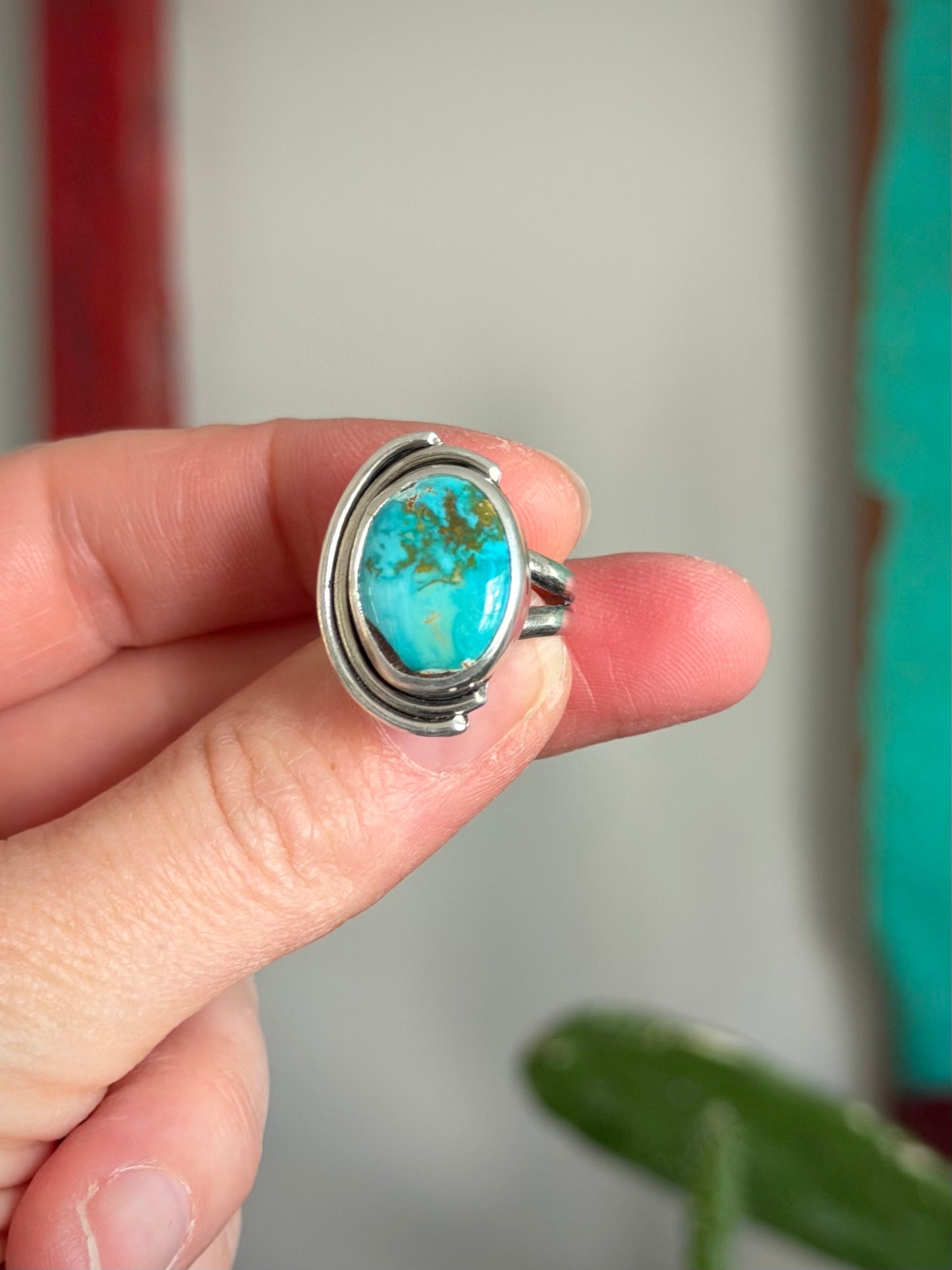 Thunderbird Turquoise Art Deco Ring size 7.5